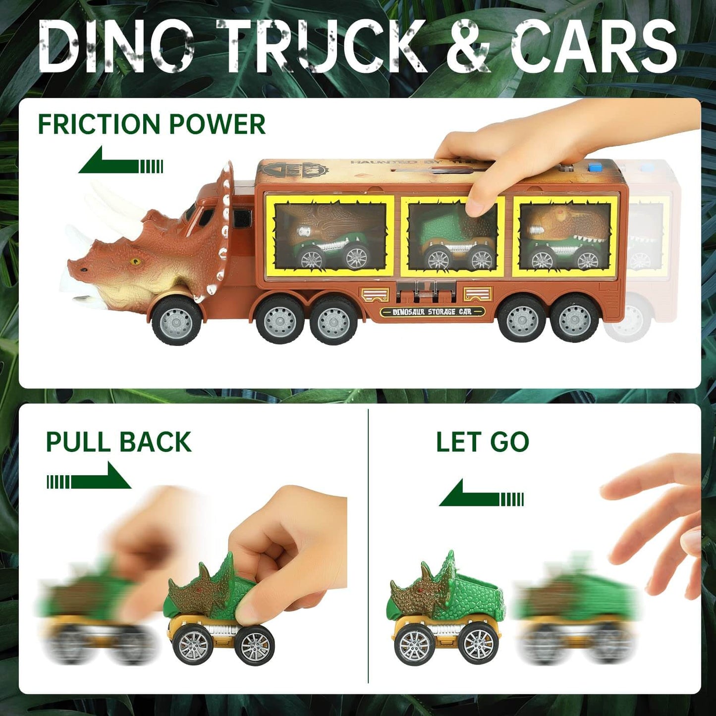 Kids Dinosaur Toy Truck Set with Music and Track Launcher（14-piece set）