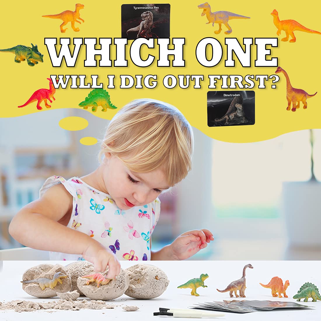 Dinosaur Toys for Kids 3-5 5-7 8-12, Dino Egg Dig Kit - Easter Egg - Dig up 12 Eggs & Discover Surprise Dinosaurs, Educational Gifts for Boys & Girls