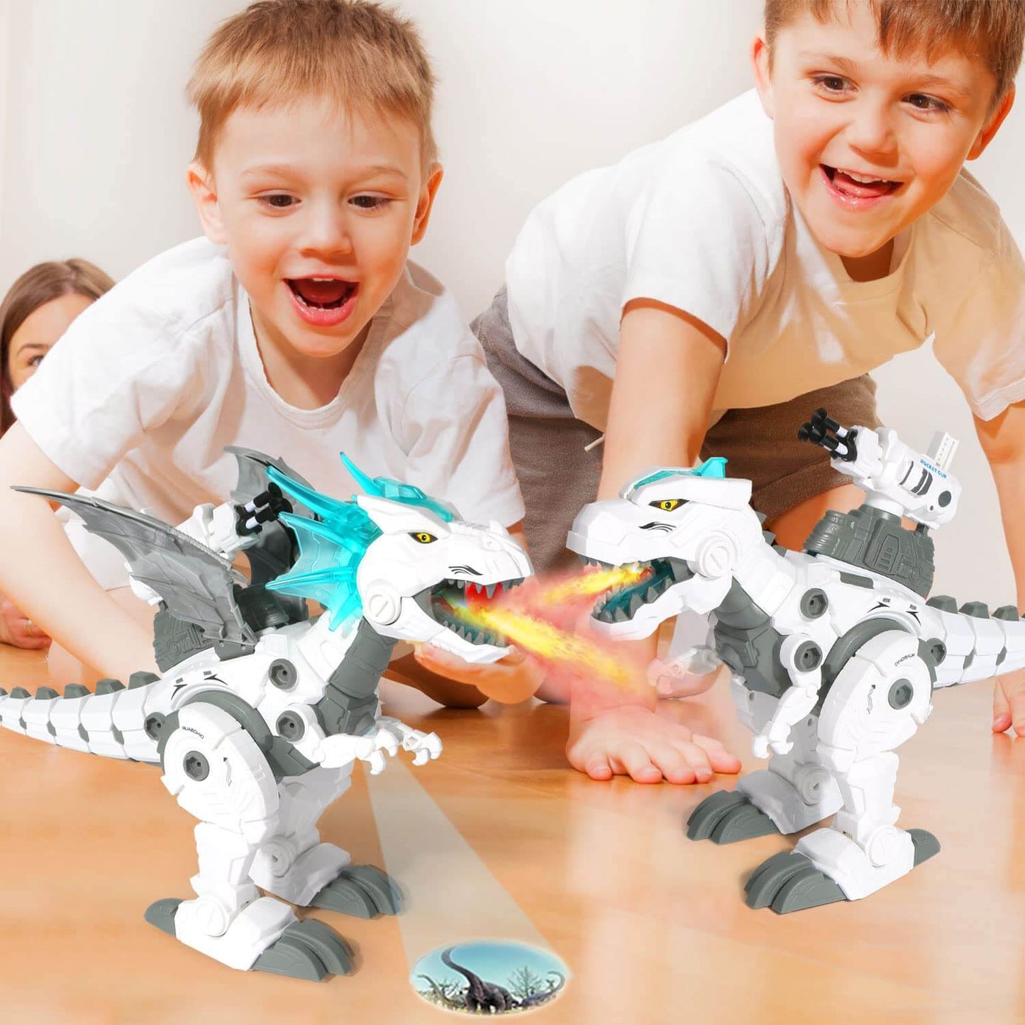 Walking Dinosaur with Water Mist Spray & LED Lights Glowing Eyes & Projection Toys for  Boys Girls Gifts